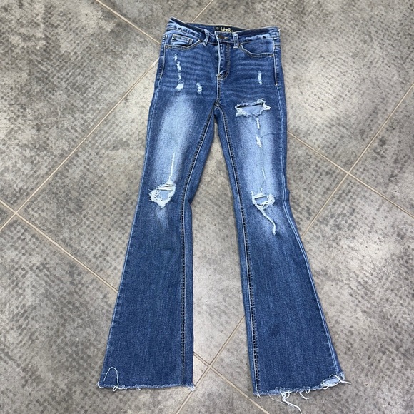Indigo Rein Distressed Flare Jeans 3, 25 - Picture 1 of 7